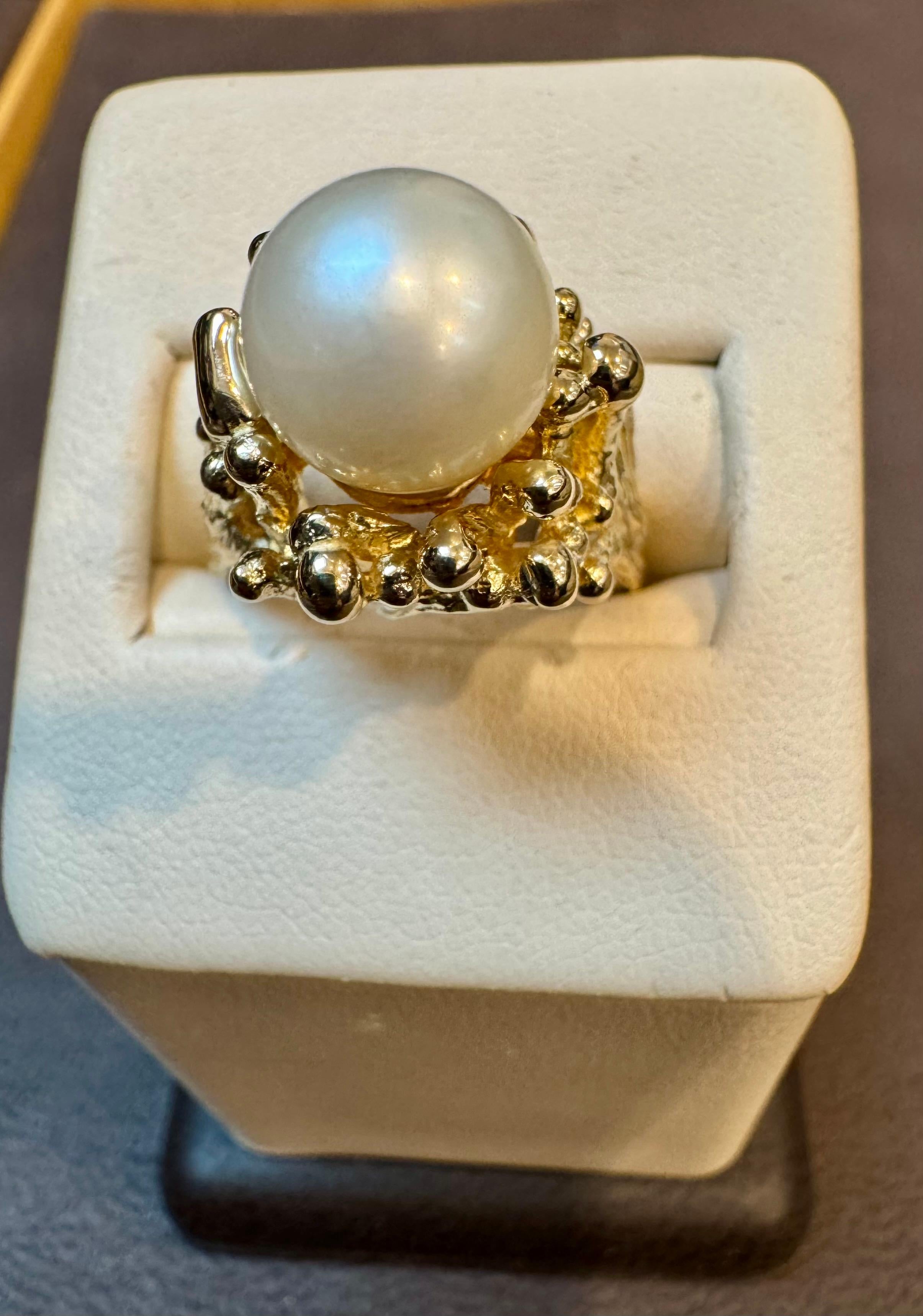 Bague en or jaune 14 carats avec perle d'Akoya ronde de 9.5 MM, taille 5.75 Pour femmes en vente