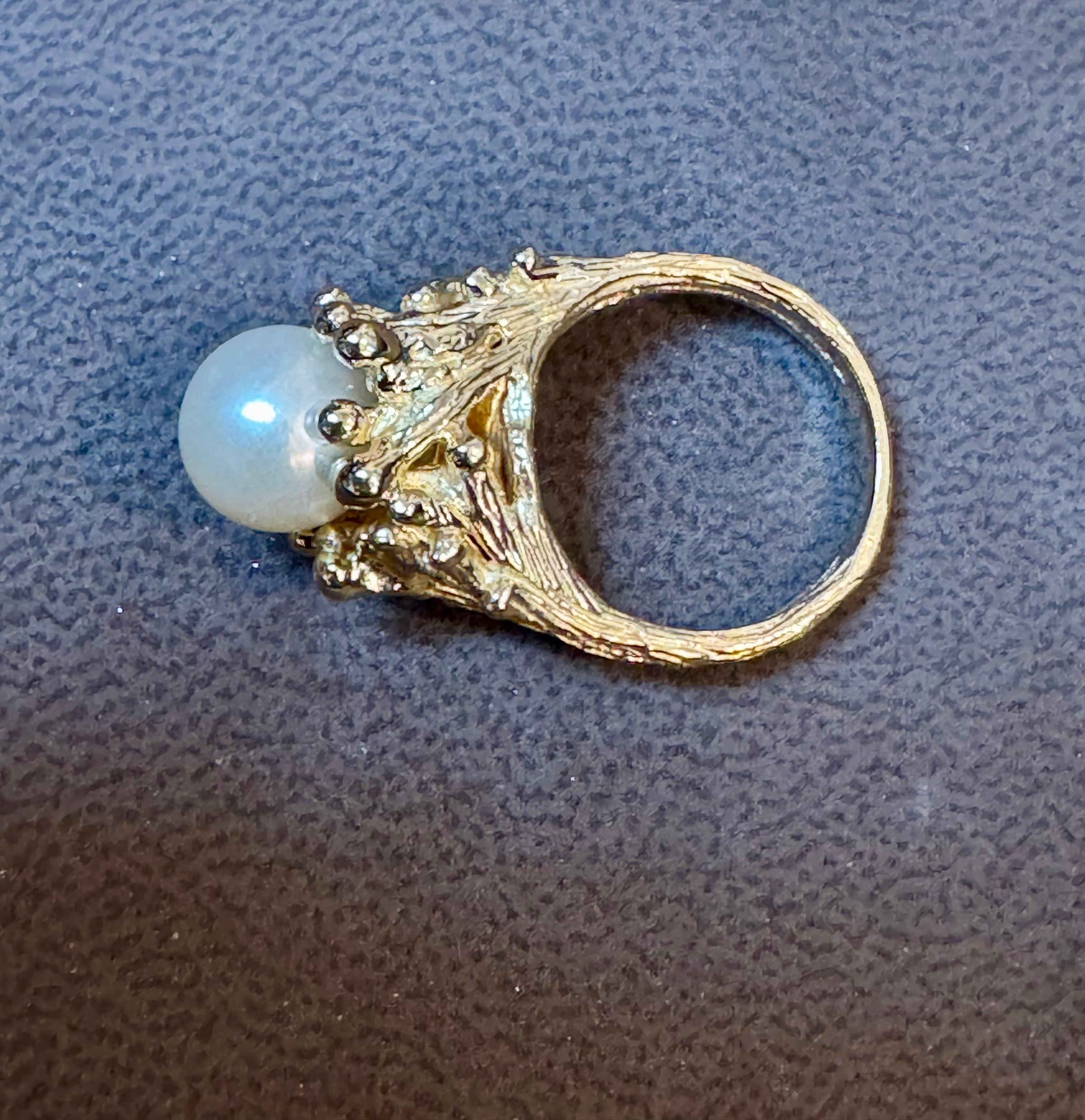 Bague en or jaune 14 carats avec perle d'Akoya ronde de 9.5 MM, taille 5.75 en vente 1