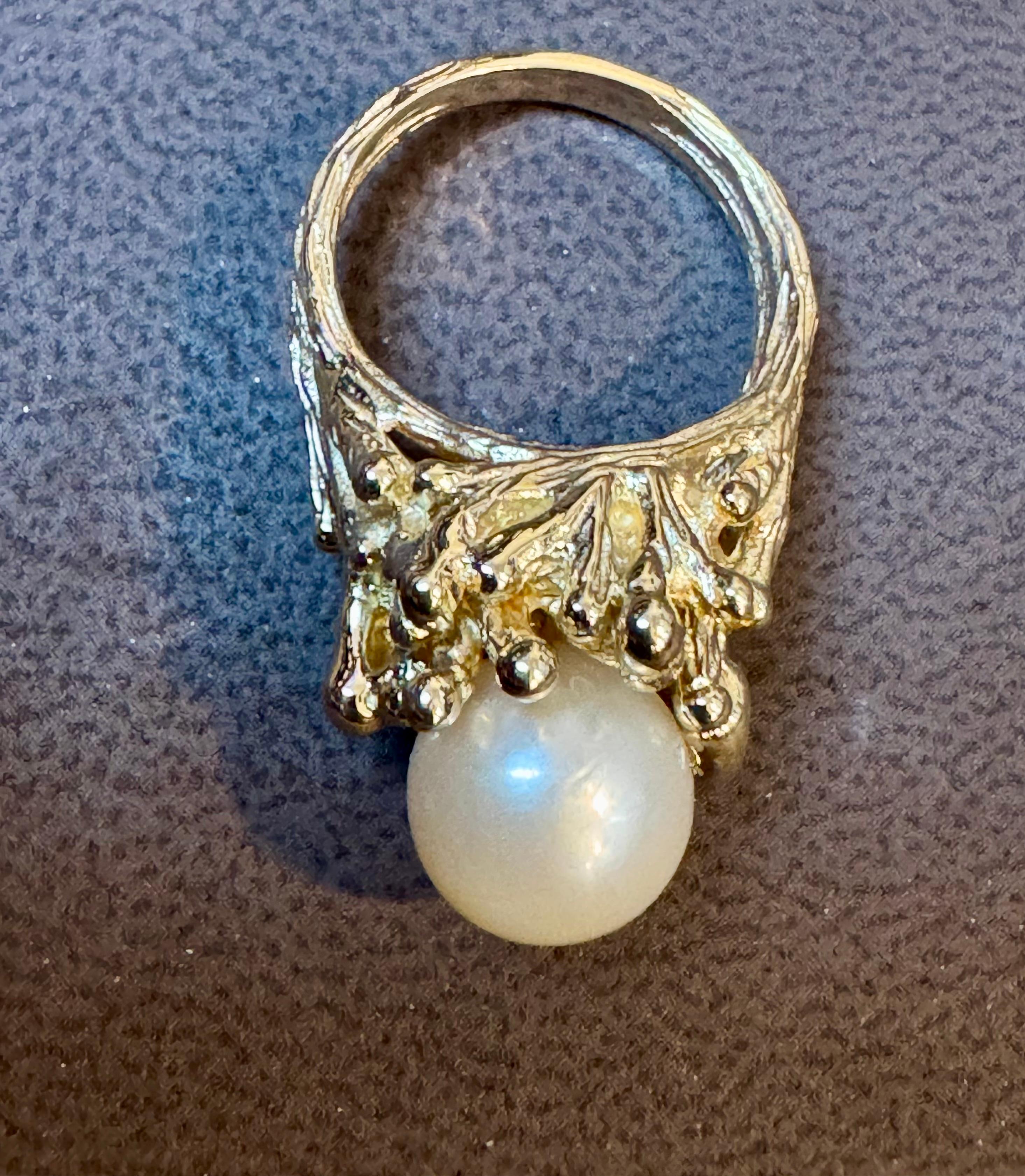 Bague en or jaune 14 carats avec perle d'Akoya ronde de 9.5 MM, taille 5.75 en vente 2