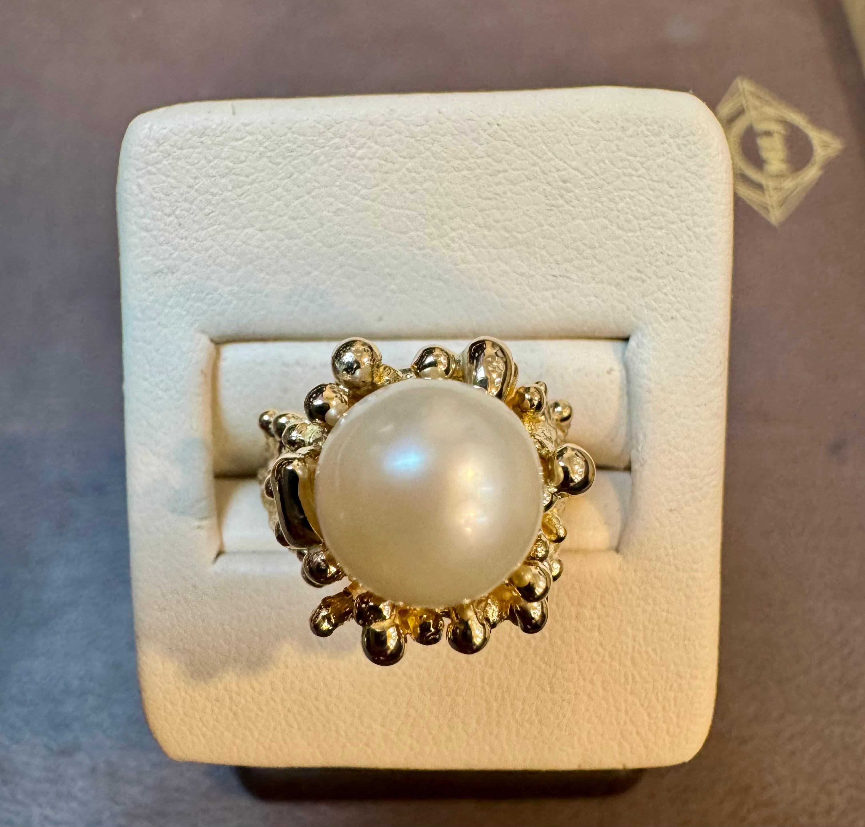 Bague en or jaune 14 carats avec perle d'Akoya ronde de 9.5 MM, taille 5.75 en vente 3