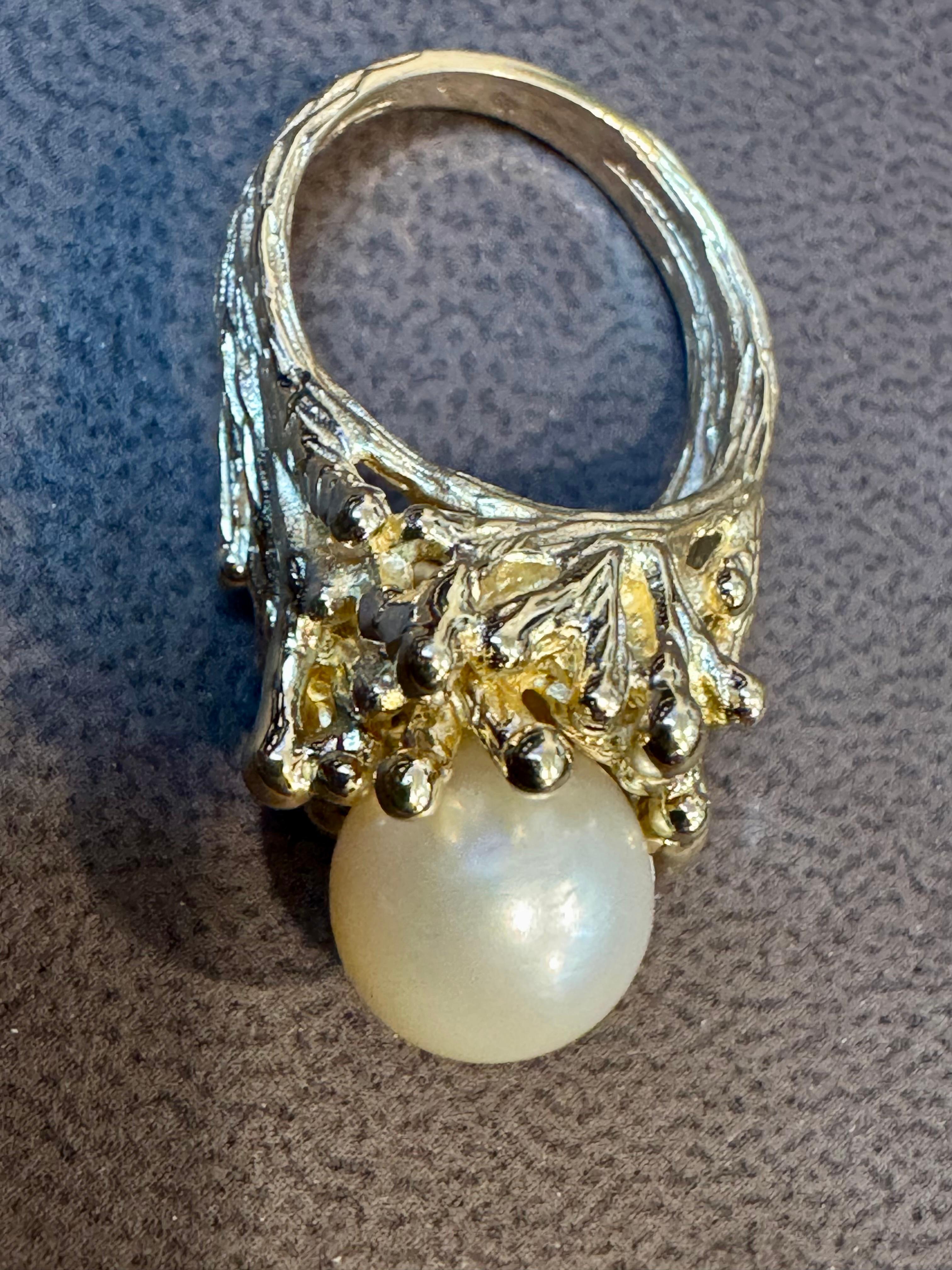 Bague en or jaune 14 carats avec perle d'Akoya ronde de 9.5 MM, taille 5.75 en vente 4