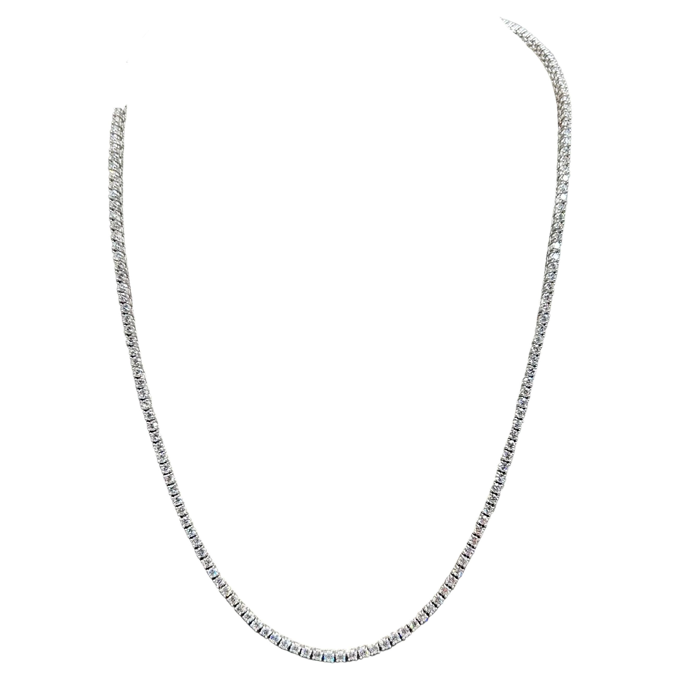 9.5 TCW Diamond Tennis Necklace In White Gold , 22 inches  For Sale