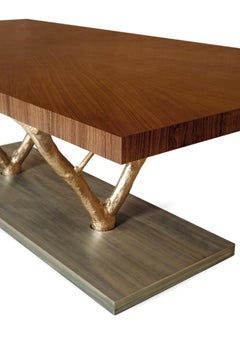 95" Wide Wood Dining Table With Cast Brass Structure