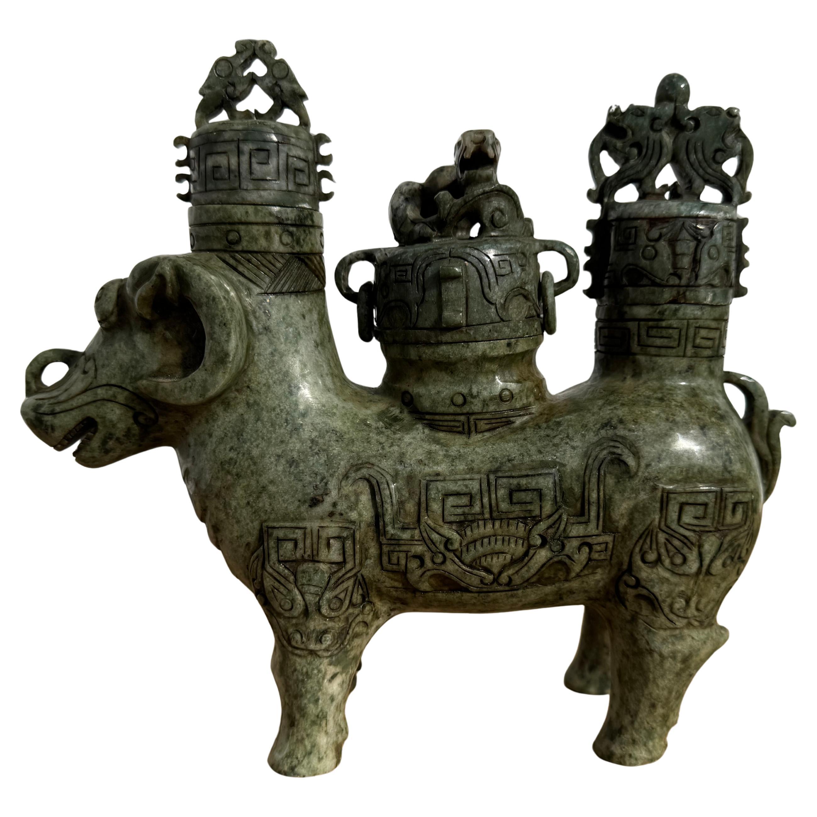 9.5" x 10.5" Jade Ram Incense Burner