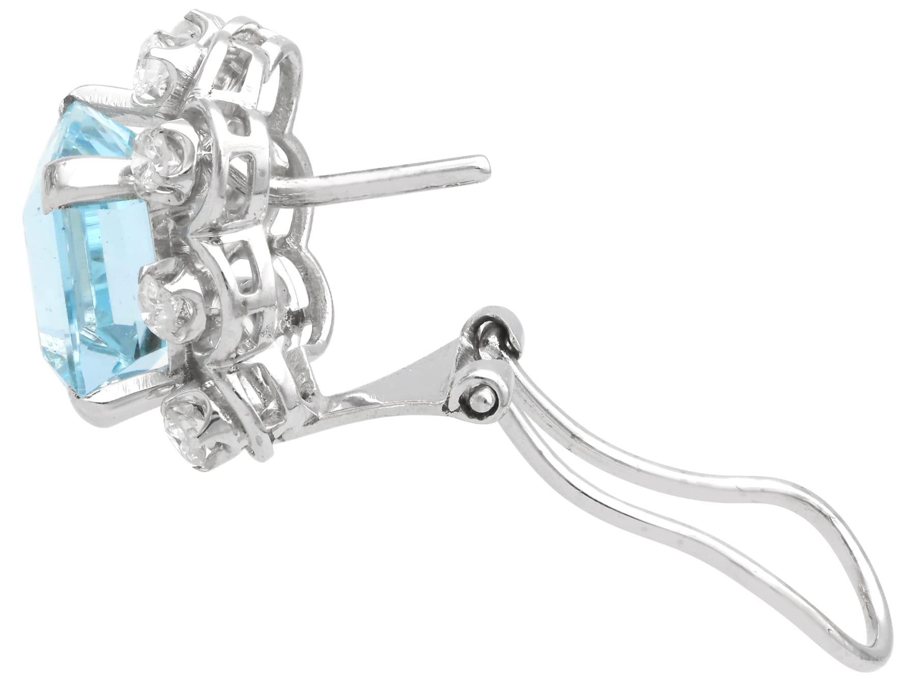 9.50 Carat Aquamarine 0.80 Carat Diamond 18 Karat White Gold Earrings Circa 1950 For Sale 1