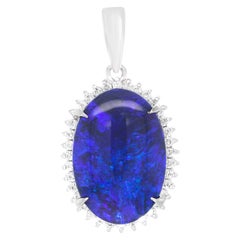 9.50 Carat Blue Opal and Diamond Pendant Platinum