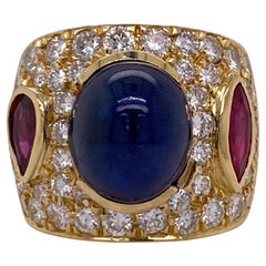 9.50 Carat Ceylon Blue Sapphire Ruby Diamond 18 Karat Yellow Gold Band Ring AGL 9.50 Carat Ceylon Blue Sapphire Ruby Diamond 18 Karat Yellow Gold Band Ring AGL