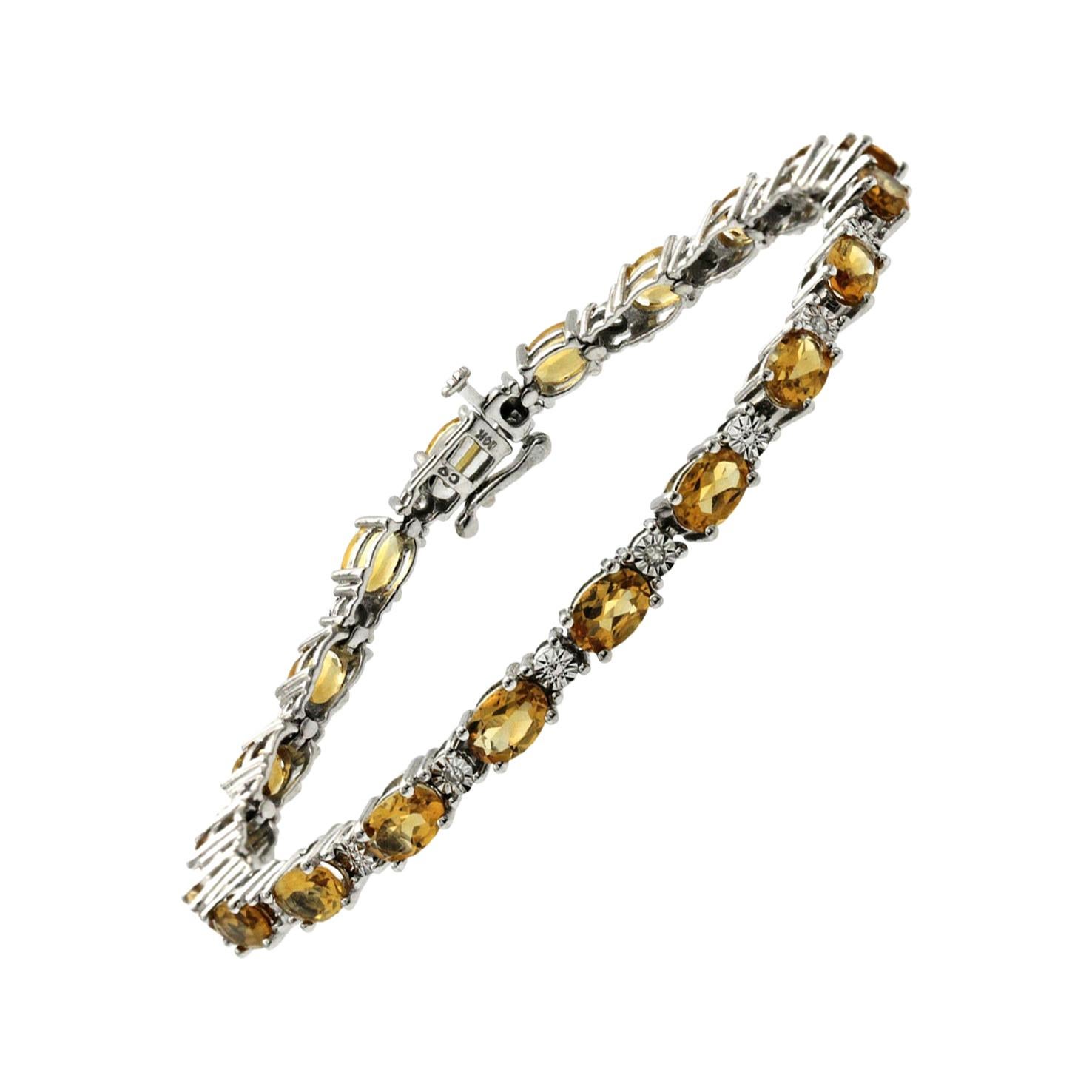 9.50 Carat Citrine and 0.09 Carat Diamonds 14 Karat White Gold Bracelet