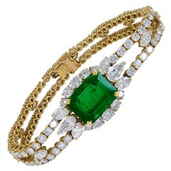 Vintage Vassort Certified 9.50 Carat Emerald Diamond Bracelet