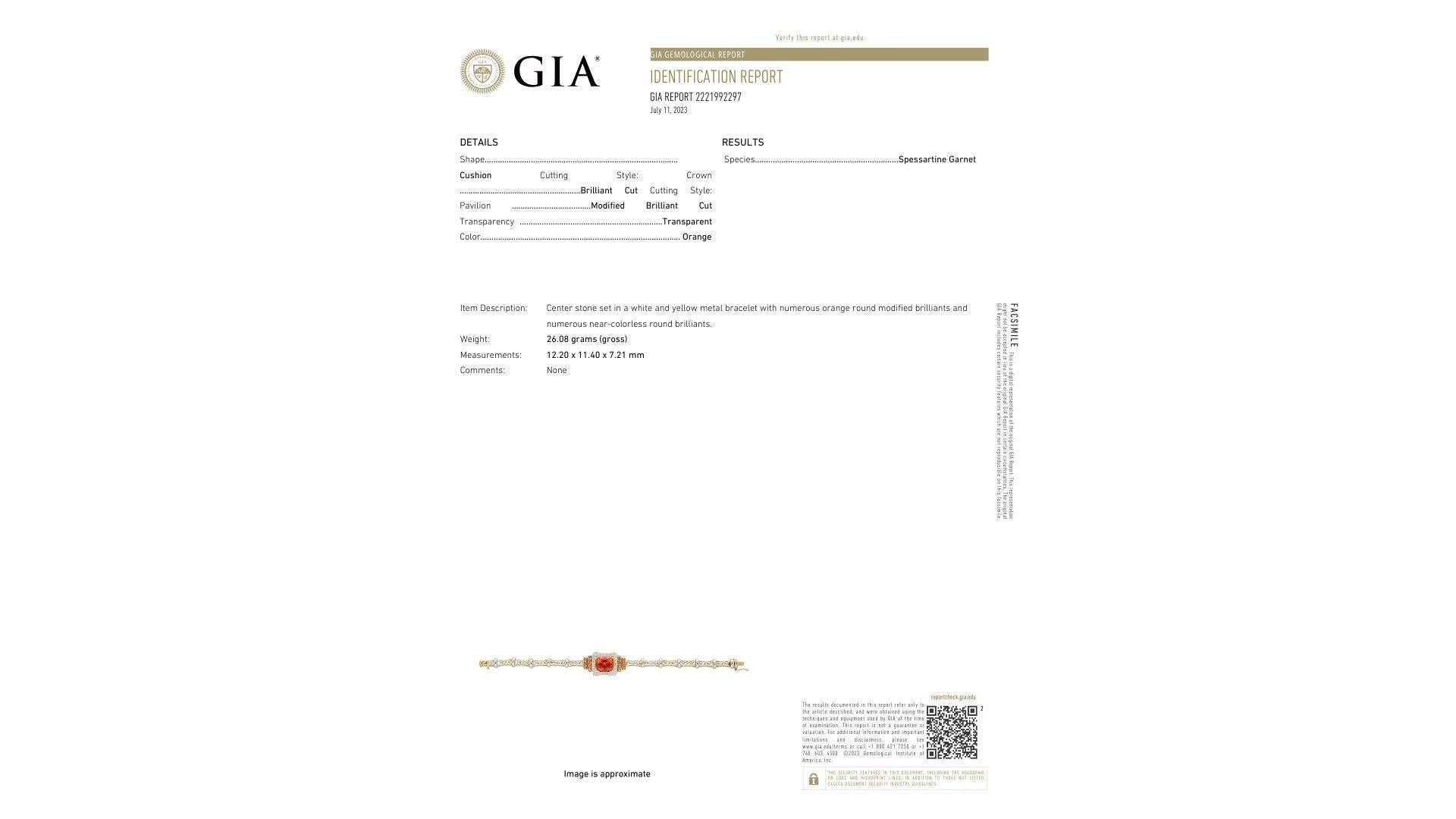 9.50 Carat GIA Certified Spessartine Garnet & Diamond Bracelet in 18K Gold  For Sale 4