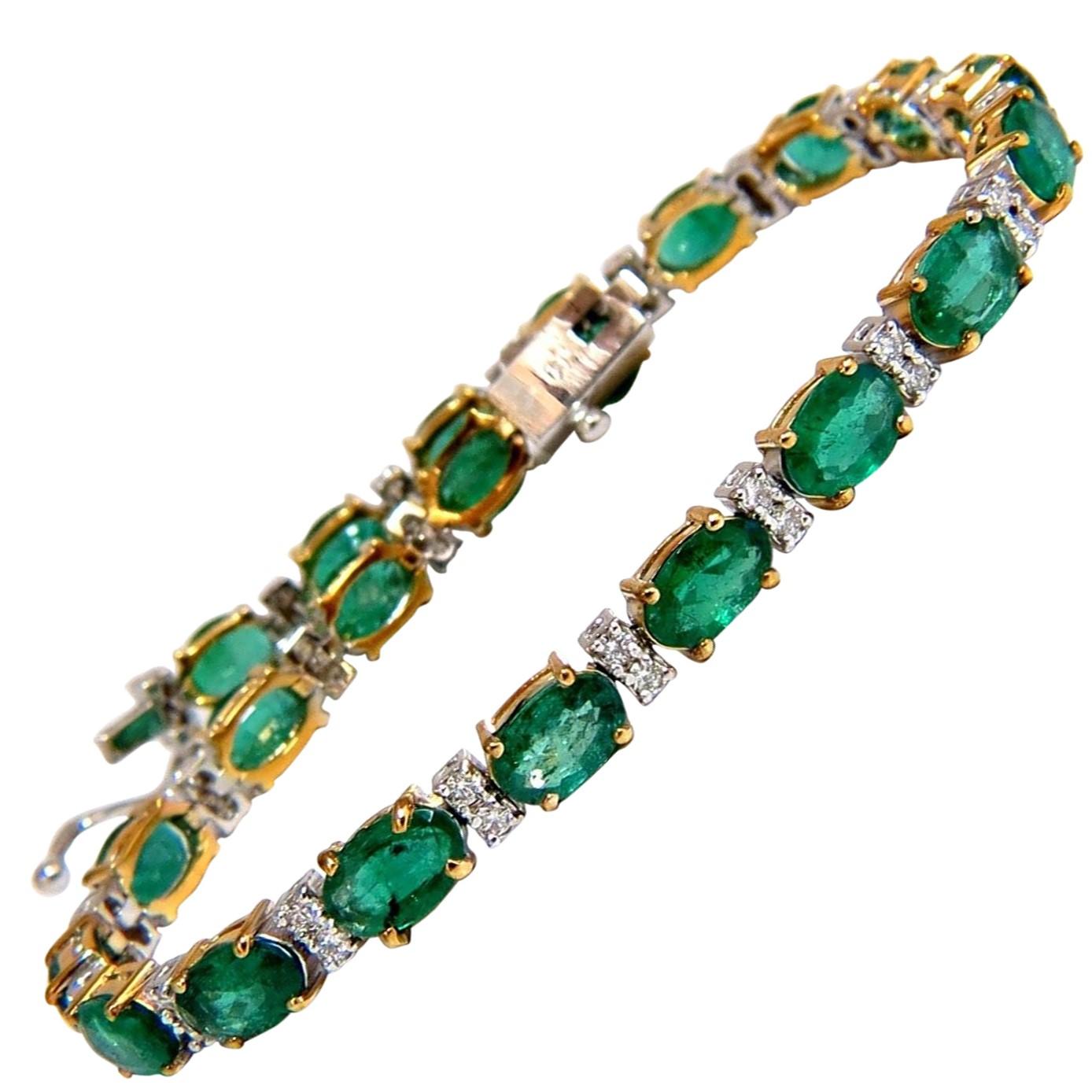 9.50 Carat Green Natural Emerald Diamonds Tennis Bracelet 14 Karat G/VS