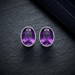 Gemelos de amatista natural de 9,50 quilates Gemelos unisex de plata de ley