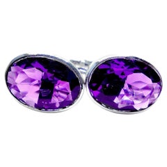 Gemelos de amatista natural de 9,50 quilates Gemelos unisex de plata de ley