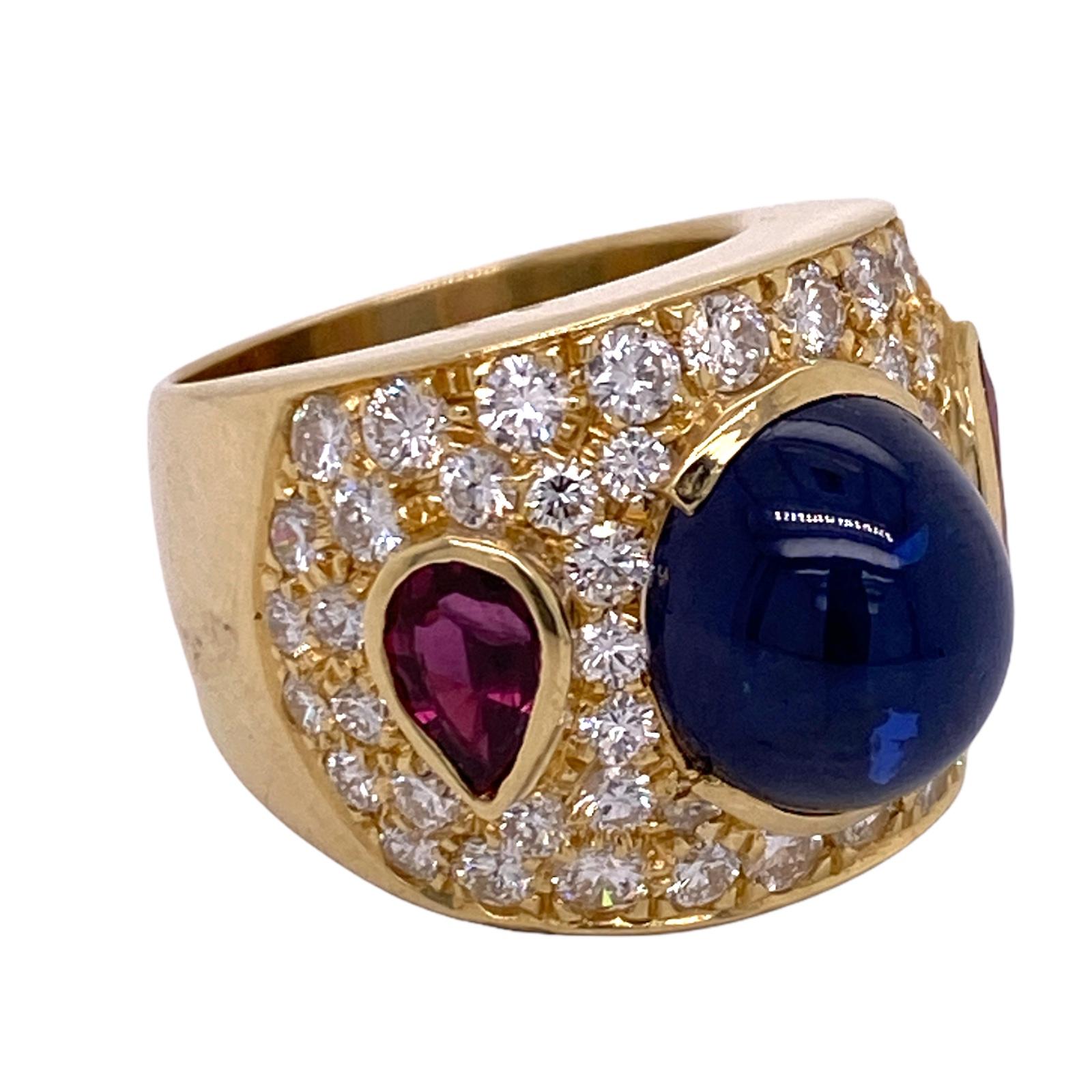 9.50 Carat Ceylon Blue Sapphire Ruby Diamond 18 Karat Yellow Gold Band Ring AGL In Excellent Condition In Boca Raton, FL