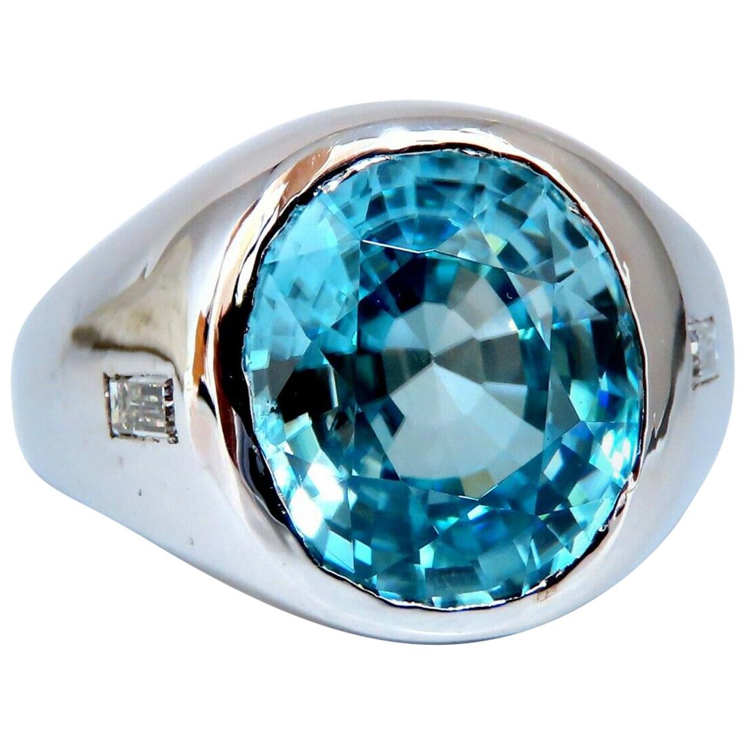 9.50 Carat Natural Blue Topaz Diamond Unisex Ring Masculine Prime