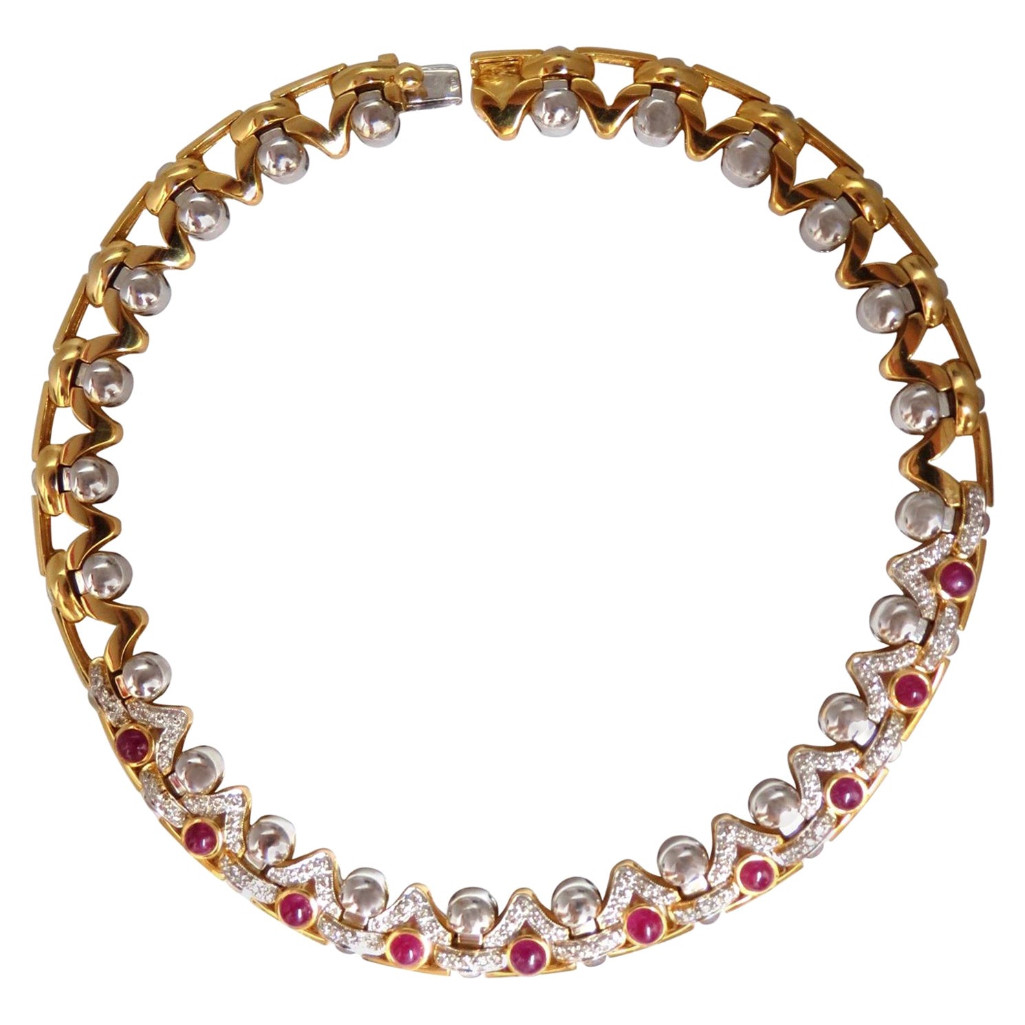 9.50 Carat Natural Ruby Diamonds Link Necklace 18 Karat Crown Deco Prime* For Sale