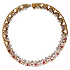 9.50 Carat Natural Ruby Diamonds Link Necklace 18 Karat Crown Deco Prime*