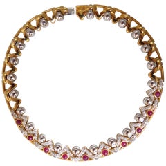 9.50 Carat Natural Ruby Diamonds Link Necklace 18 Karat Crown Deco Prime