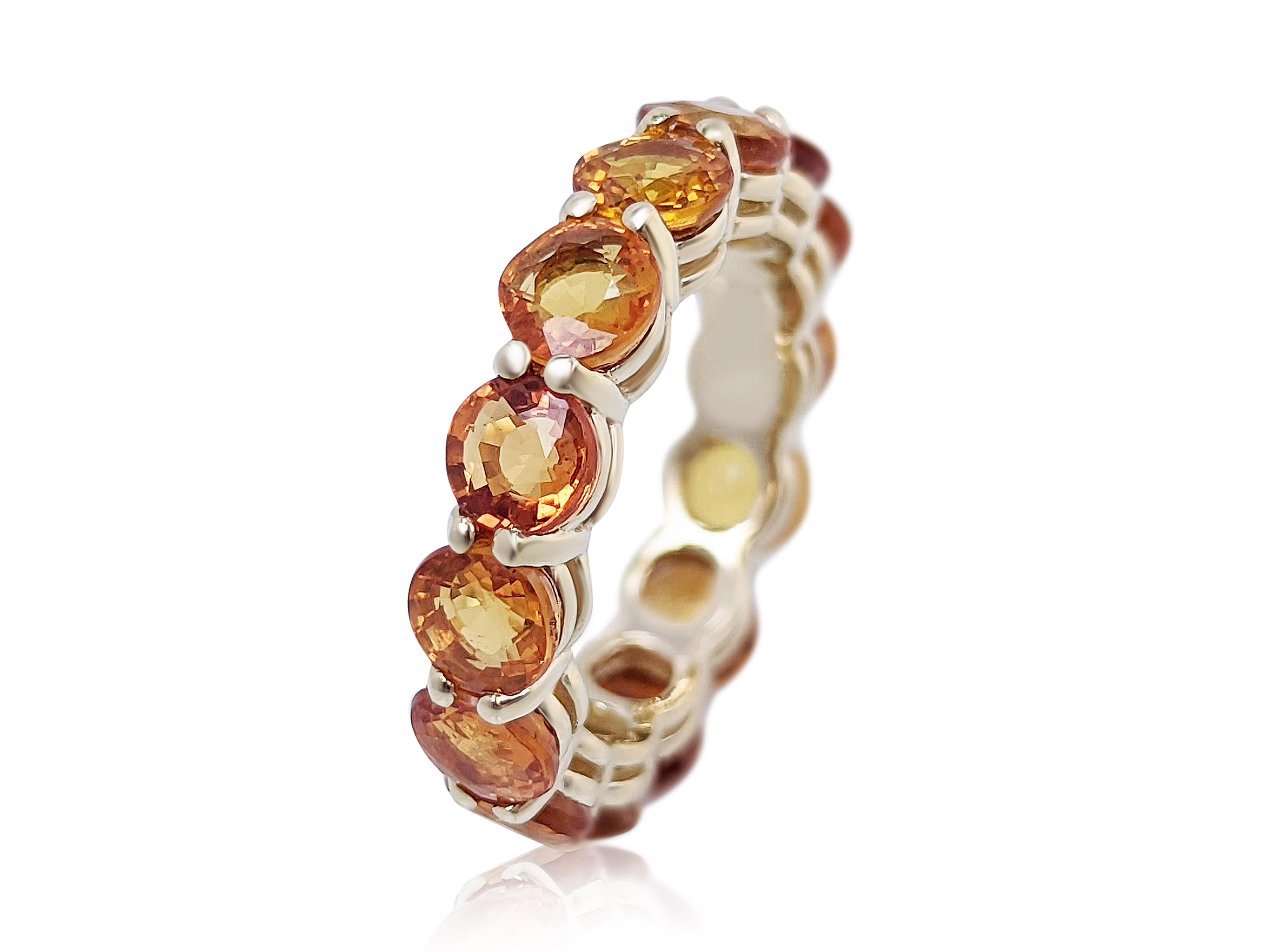 Women's 9.50 Carat Orange Natural Sapphire Eternity Band, 14 Kt. Yellow Gold, Ring