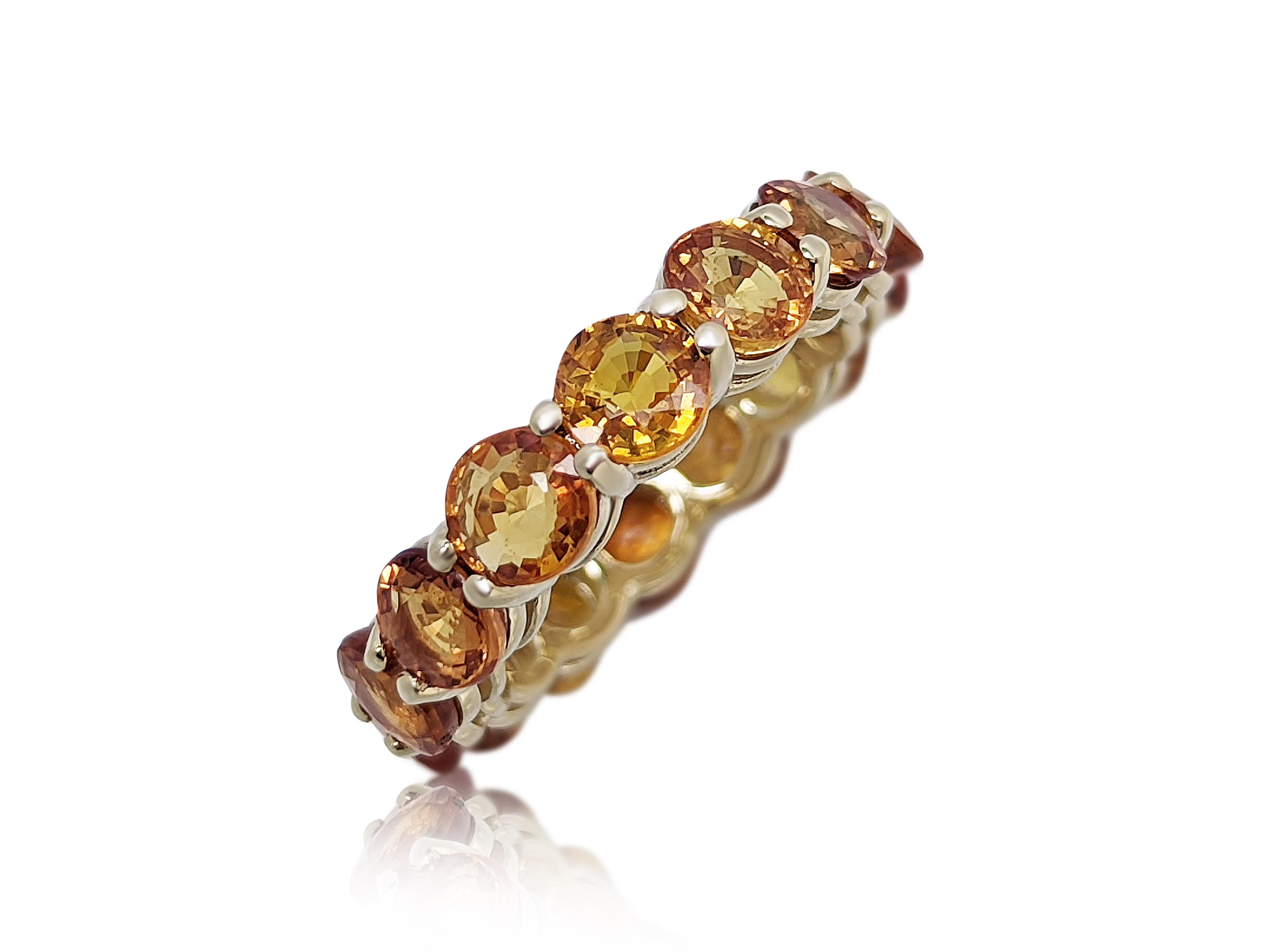 9.50 Carat Orange Natural Sapphire Eternity Band, 14 Kt. Yellow Gold, Ring 1