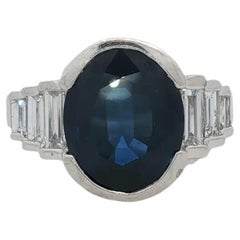 9.50 Carat Oval Natural Blue Sapphire Diamond Platinum Cocktail Ring