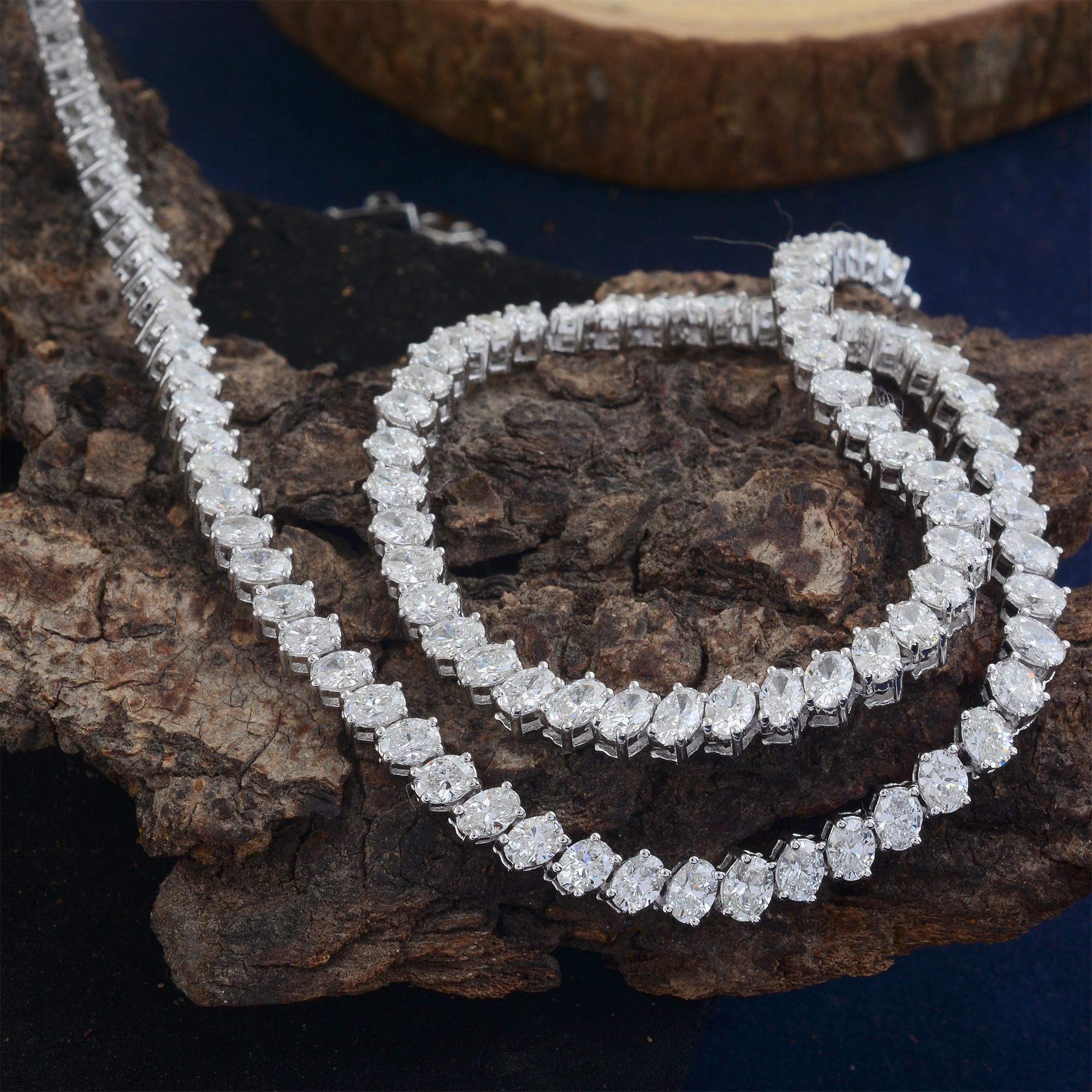 Modern 9.50 Carat Oval Shape Diamond Necklace 14 Karat White Gold Handmade Fine Jewelry For Sale