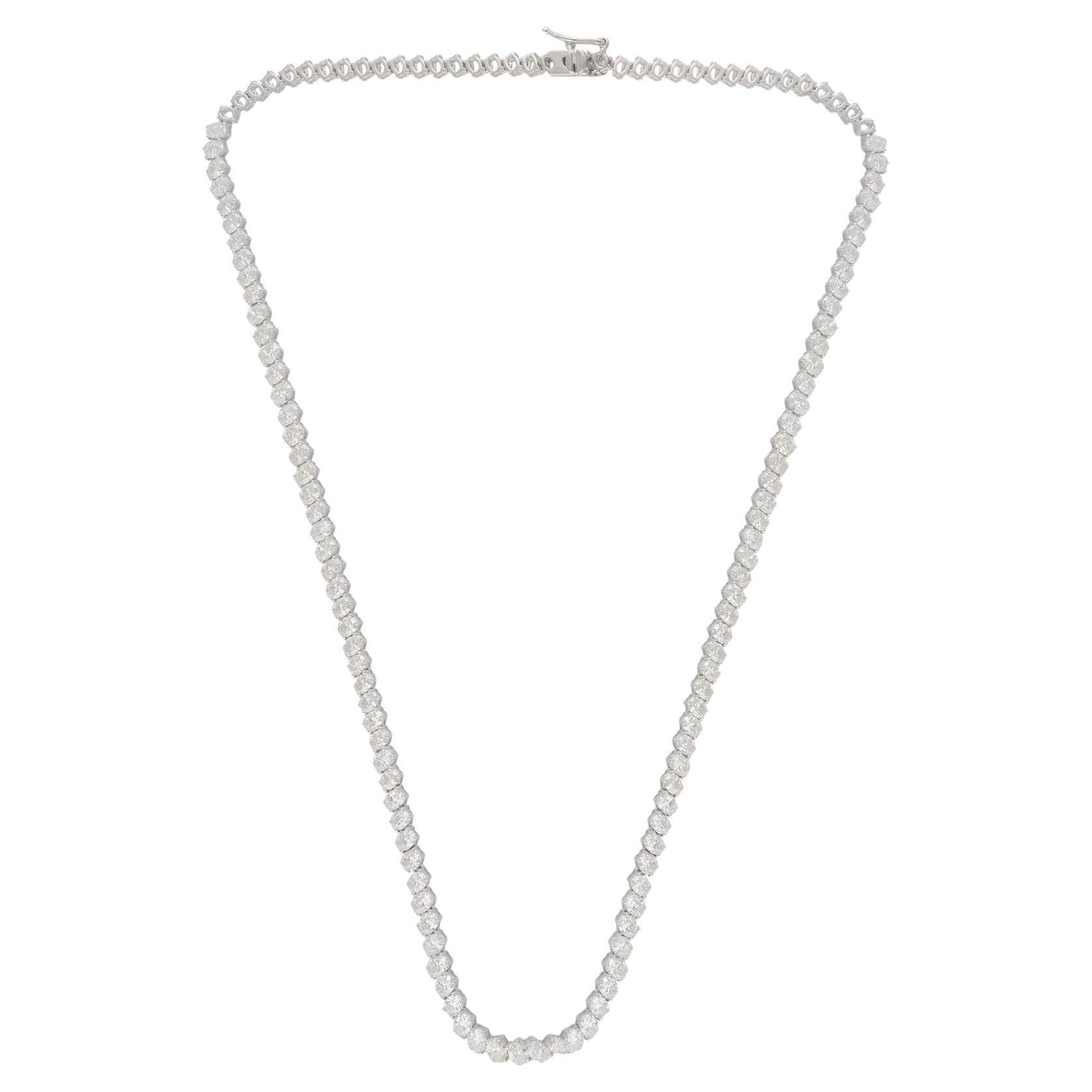 Collana di diamanti ovali da 9,50 carati in oro bianco 14 carati, fatta a mano.
