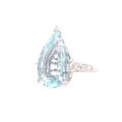9.50 Carat Pear Shape Aqua Ring with Diamonds in 14k White Gold