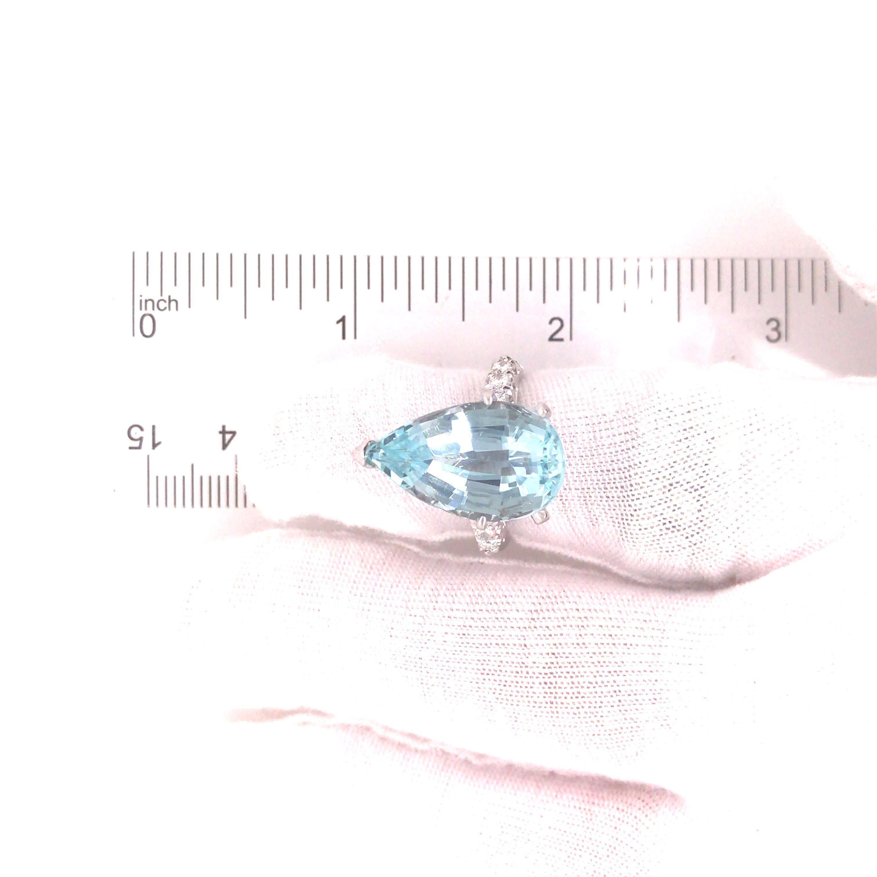 9.50 Carat Pear Shape Aqua Ring with Diamonds in 14k White Gold For Sale 1