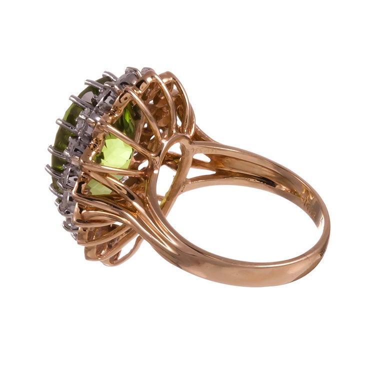 Mixed Cut 9.50 Carat Pear Shaped Peridot Diamond Cluster Ring For Sale