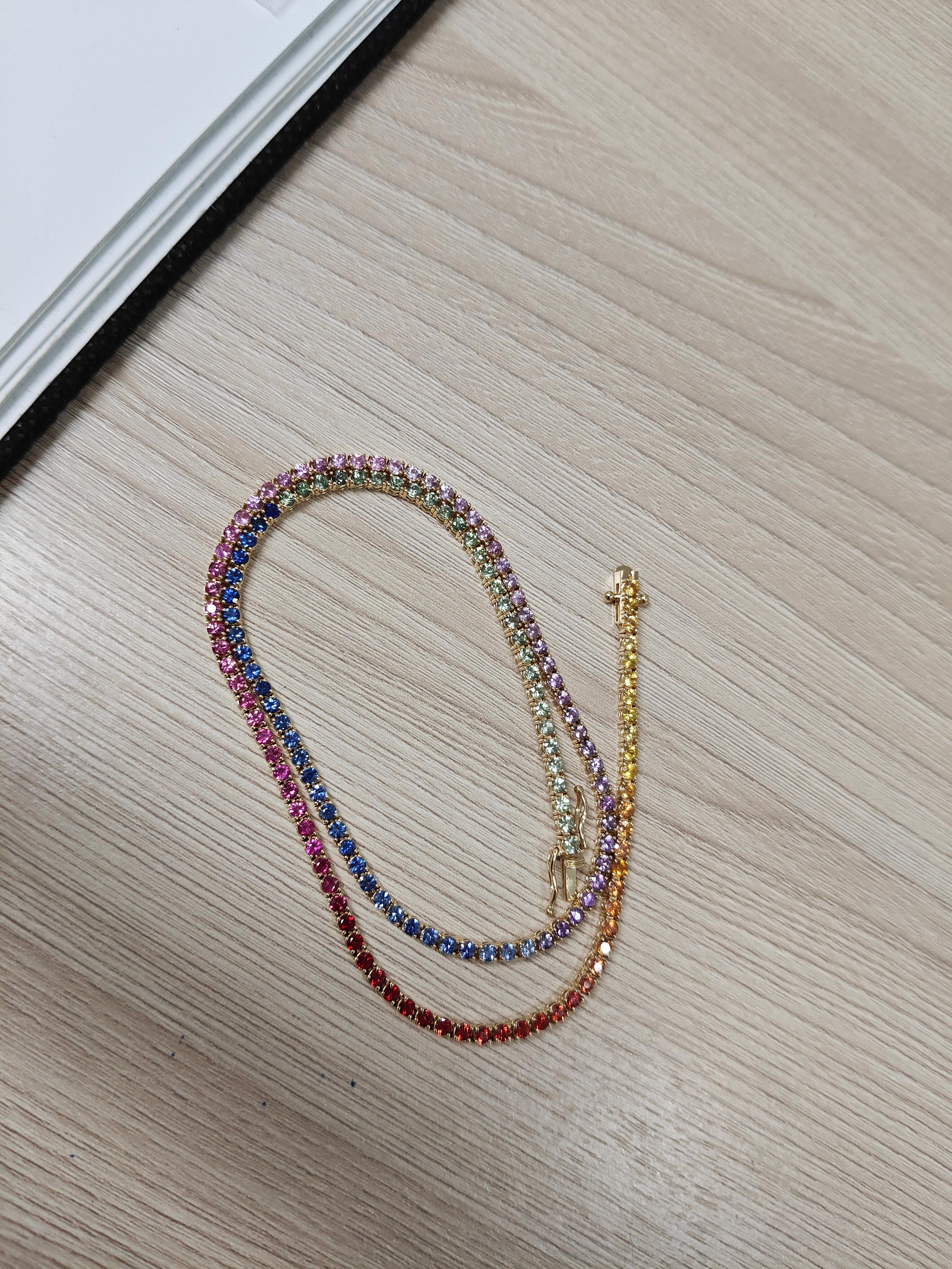9.50 Carat Rainbow Multi-Sapphire Necklace in 18K Yellow Gold For Sale 2