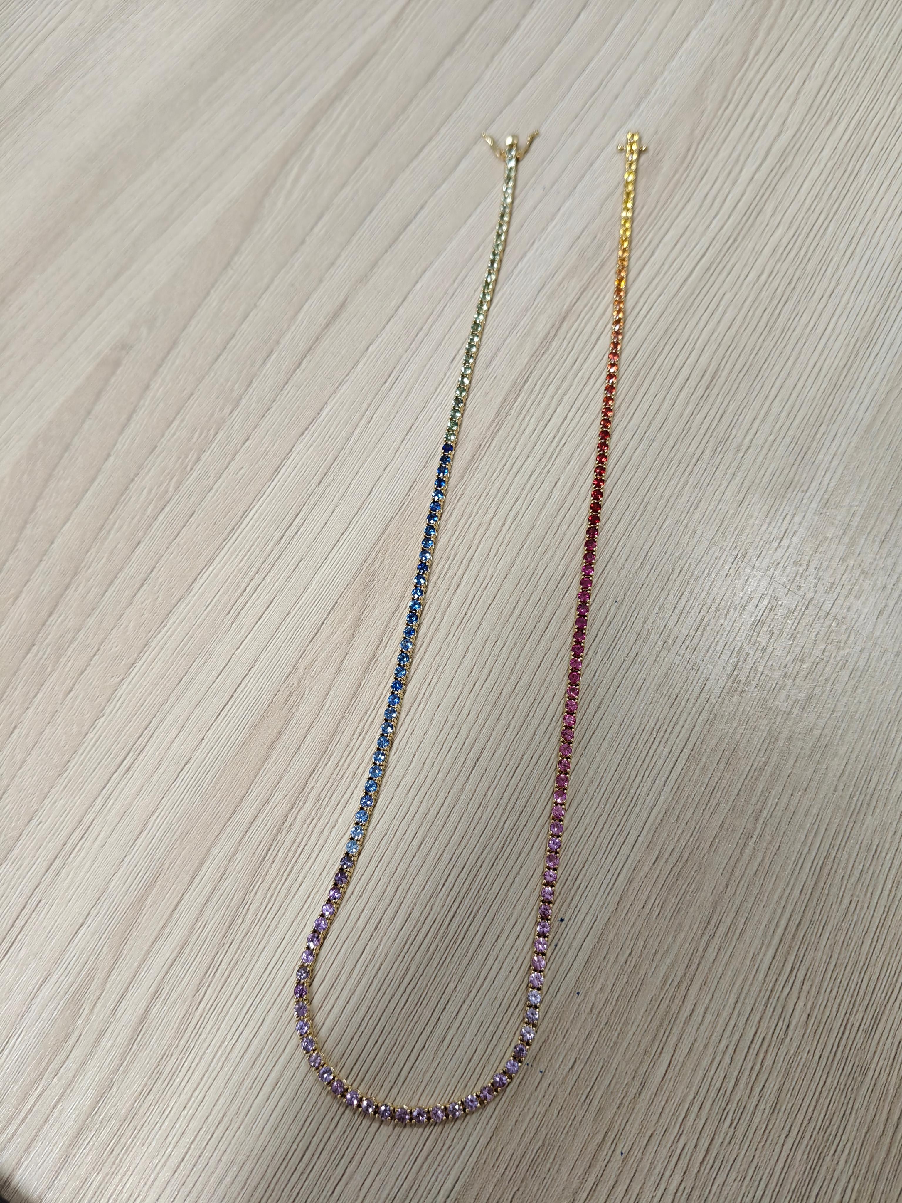 9.50 Carat Rainbow Multi-Sapphire Necklace in 18K Yellow Gold For Sale 3