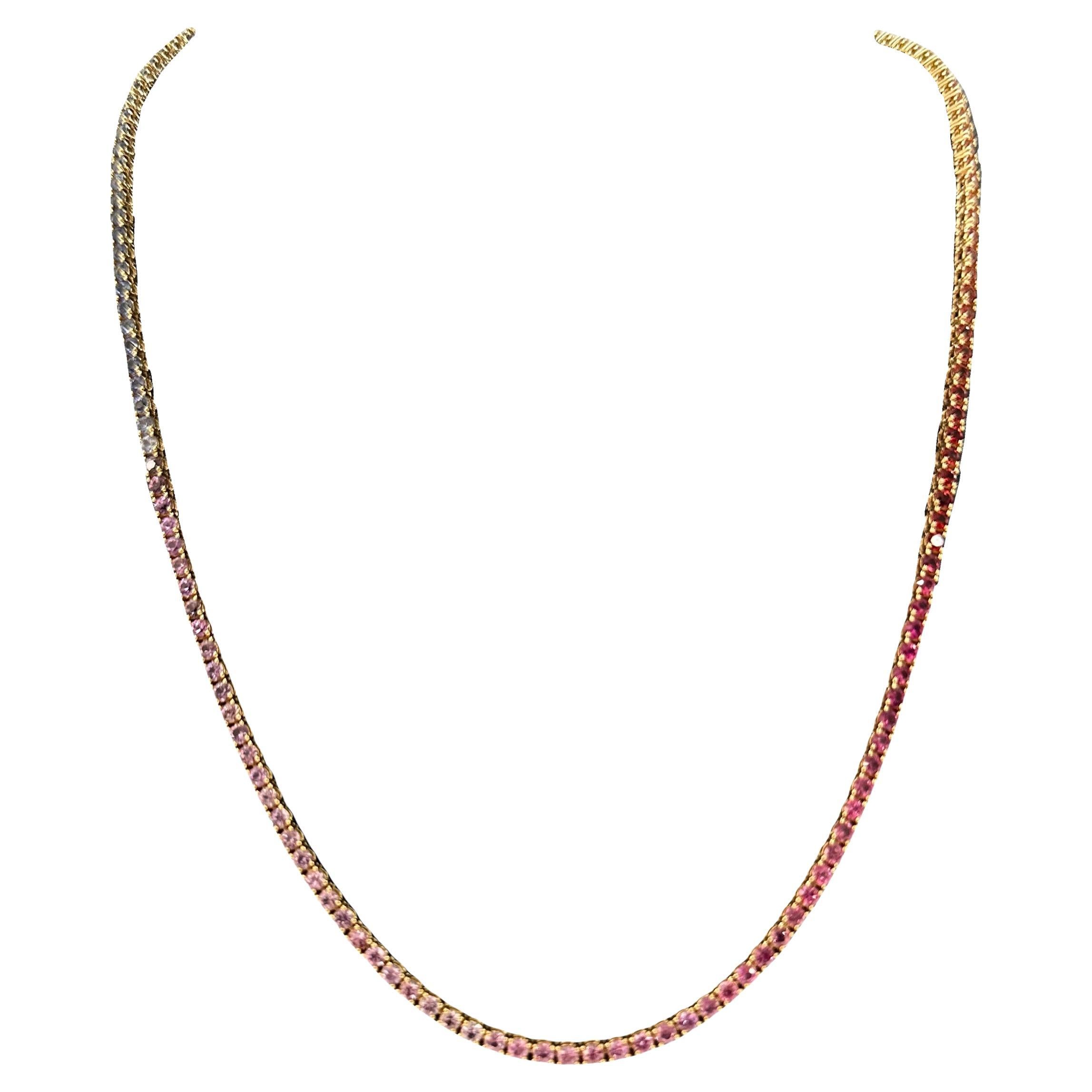 9.50 Carat Rainbow Multi-Sapphire Necklace in 18K Yellow Gold For Sale