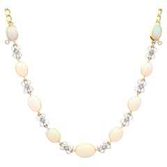 9.50 Carat White Opal 0.24 Carat Diamond Yellow Gold Necklace / Bracelet Set