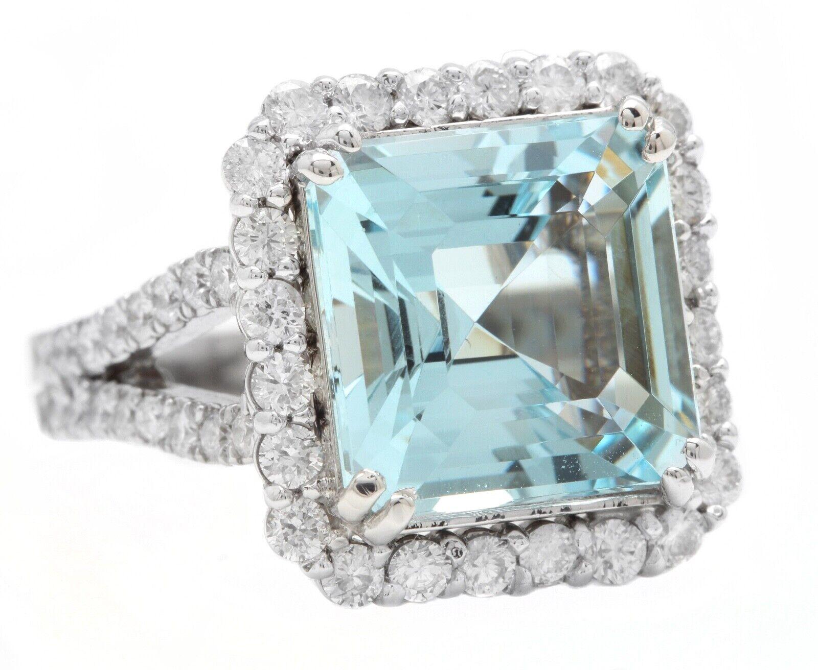 9.50 Carats Natural Aquamarine and Diamond 14K Solid White Gold Ring

Suggested Replacement Value: Approx. $8,000.00

Total Natural Square Step Cut Aquamarine Weights: Approx. 8.00 Carats 

Aquamarine Measures: Approx. 12.00 x 12.00 mm

Natural