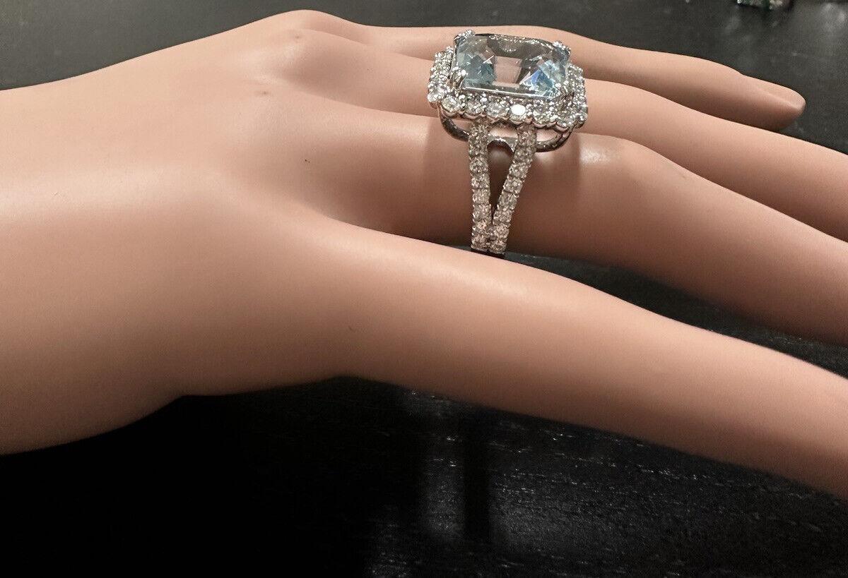 9.50 Carats Natural Aquamarine and Diamond 14k Solid White Gold Ring For Sale 2