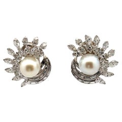 9.50 CTW Diamond Pearl Interchangeable Platinum Ear-Clip Earrings