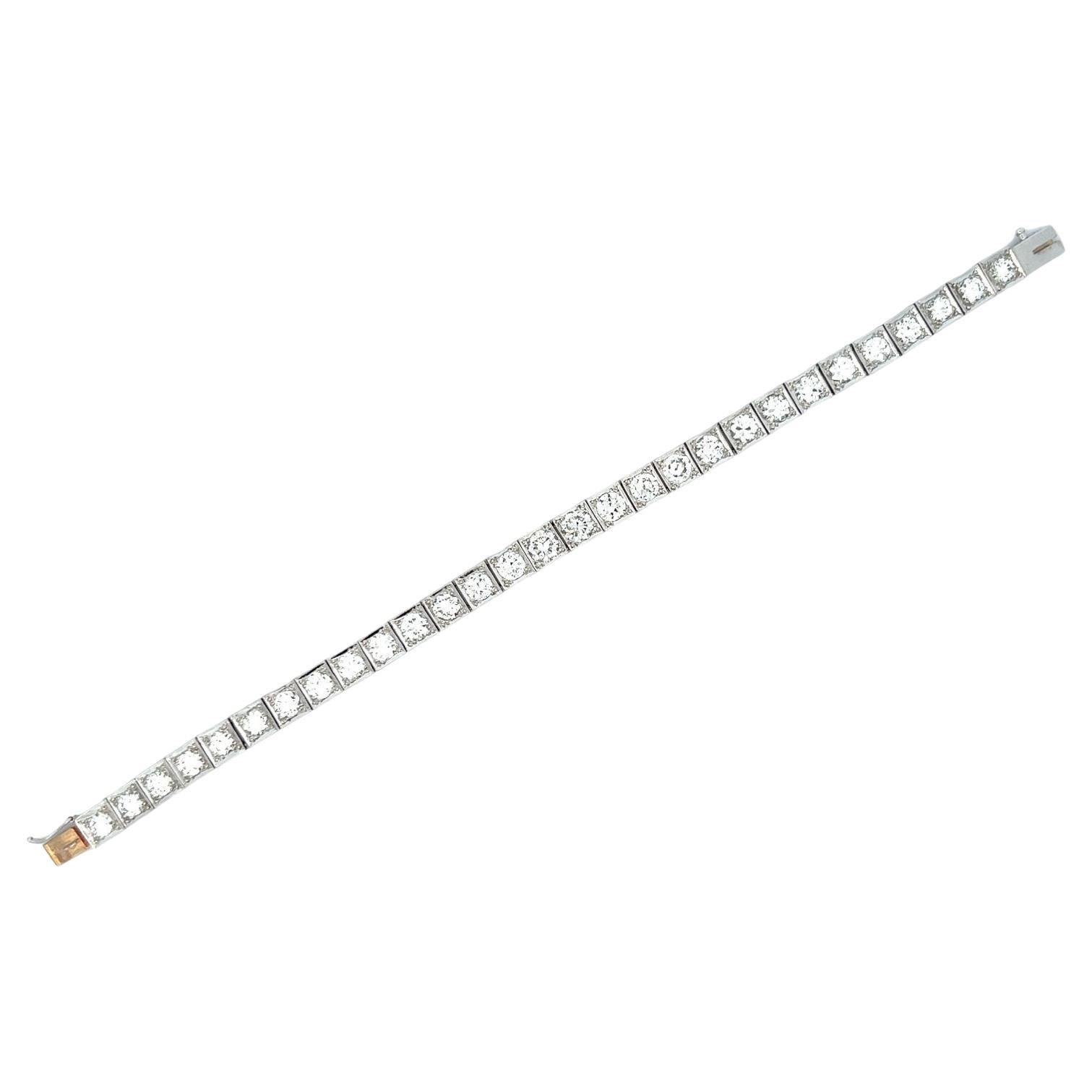 Bracelet tennis ligne vintage en platine avec diamants ronds et brillants de 9,50 carats (succession) 