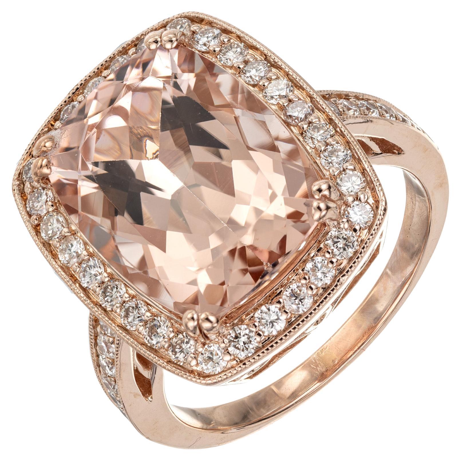 9.50 Cushion Cut Morganite Diamond Rose Gold Halo Cocktail Ring For Sale