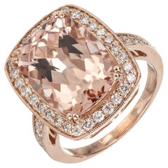 9.50 Cushion Cut Morganite Diamond Rose Gold Halo Cocktail Ring