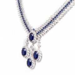 950 Fine Siledium Silver Natural Rhodium Palladium Plating White & Blue Necklace