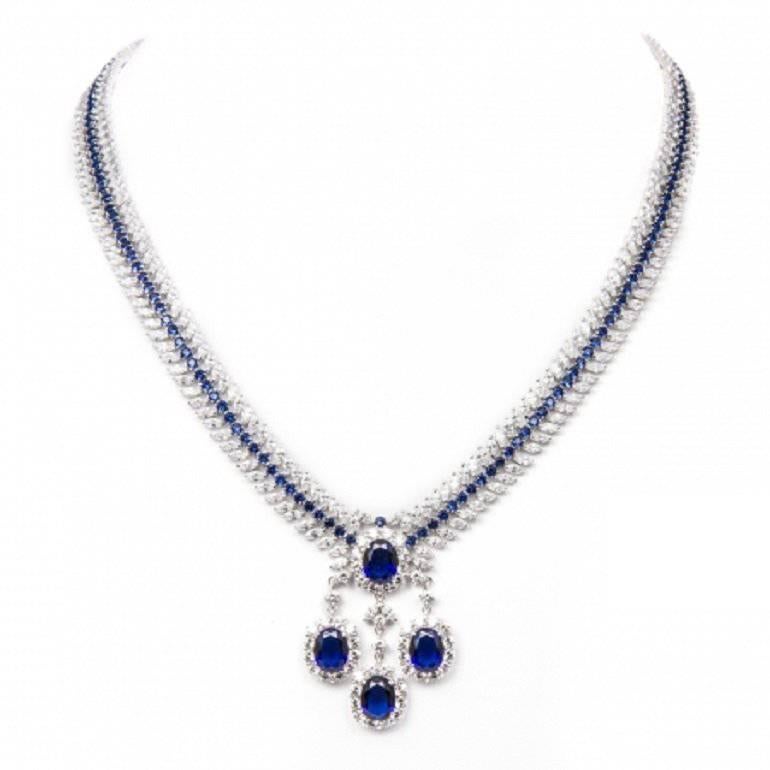 950 Fine Siledium Silver Natural Rhodium Palladium Plating White & Blue Necklace For Sale