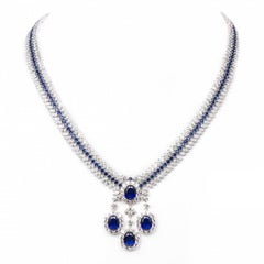 950 Fine Siledium Silver Natural Rhodium Palladium Plating White & Blue Necklace