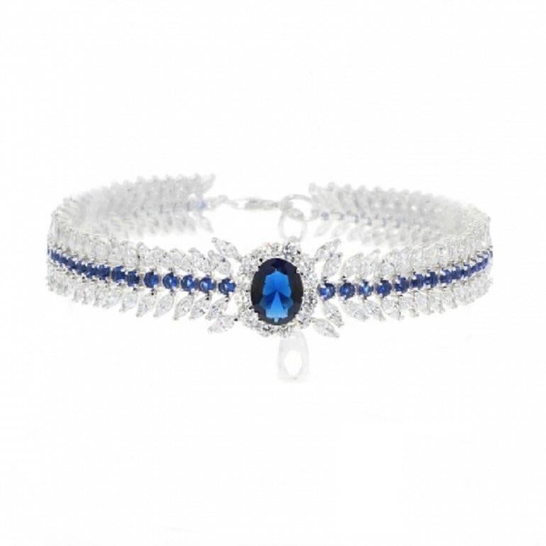 950 Fine Siledium Silver Rhodium Palladium Platine Blue and White Bracelet For Sale