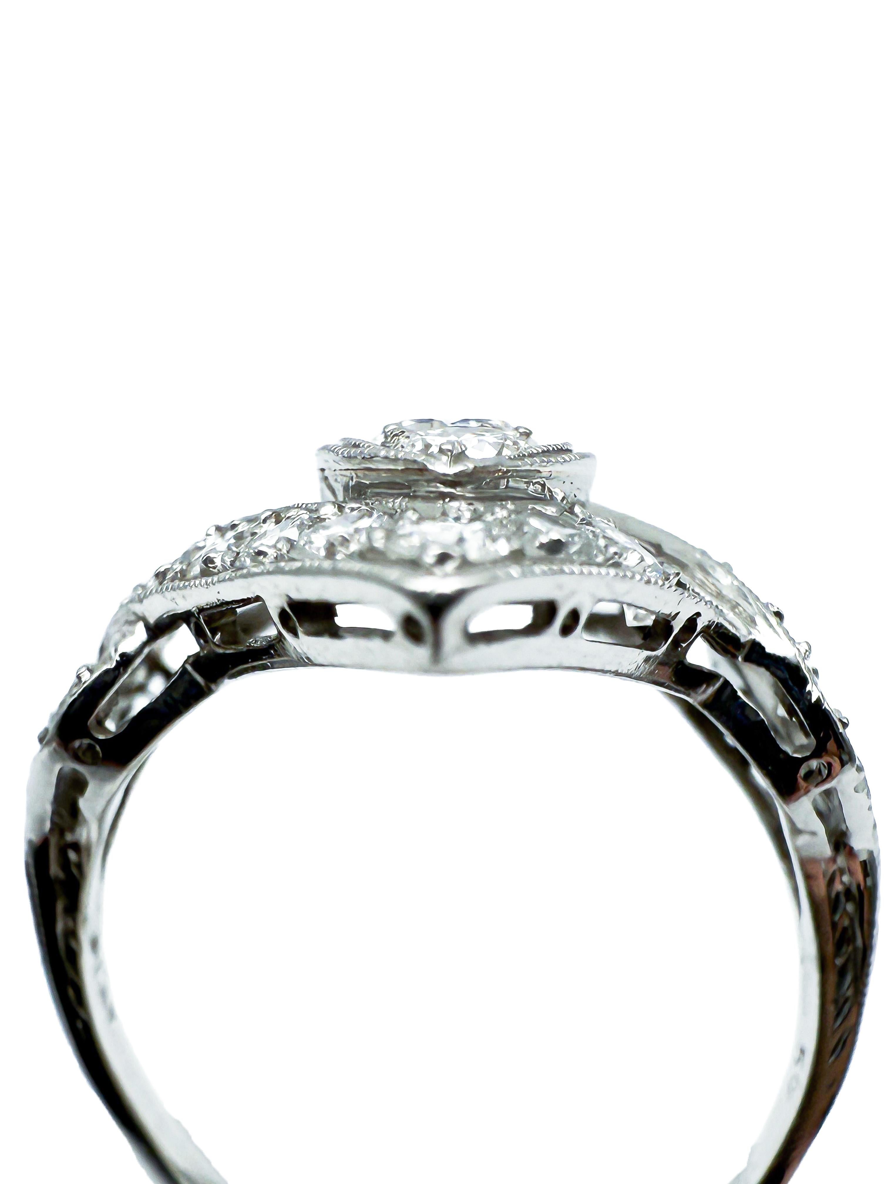 Taille brillant Bague Art déco en platine 950 avec diamants en vente