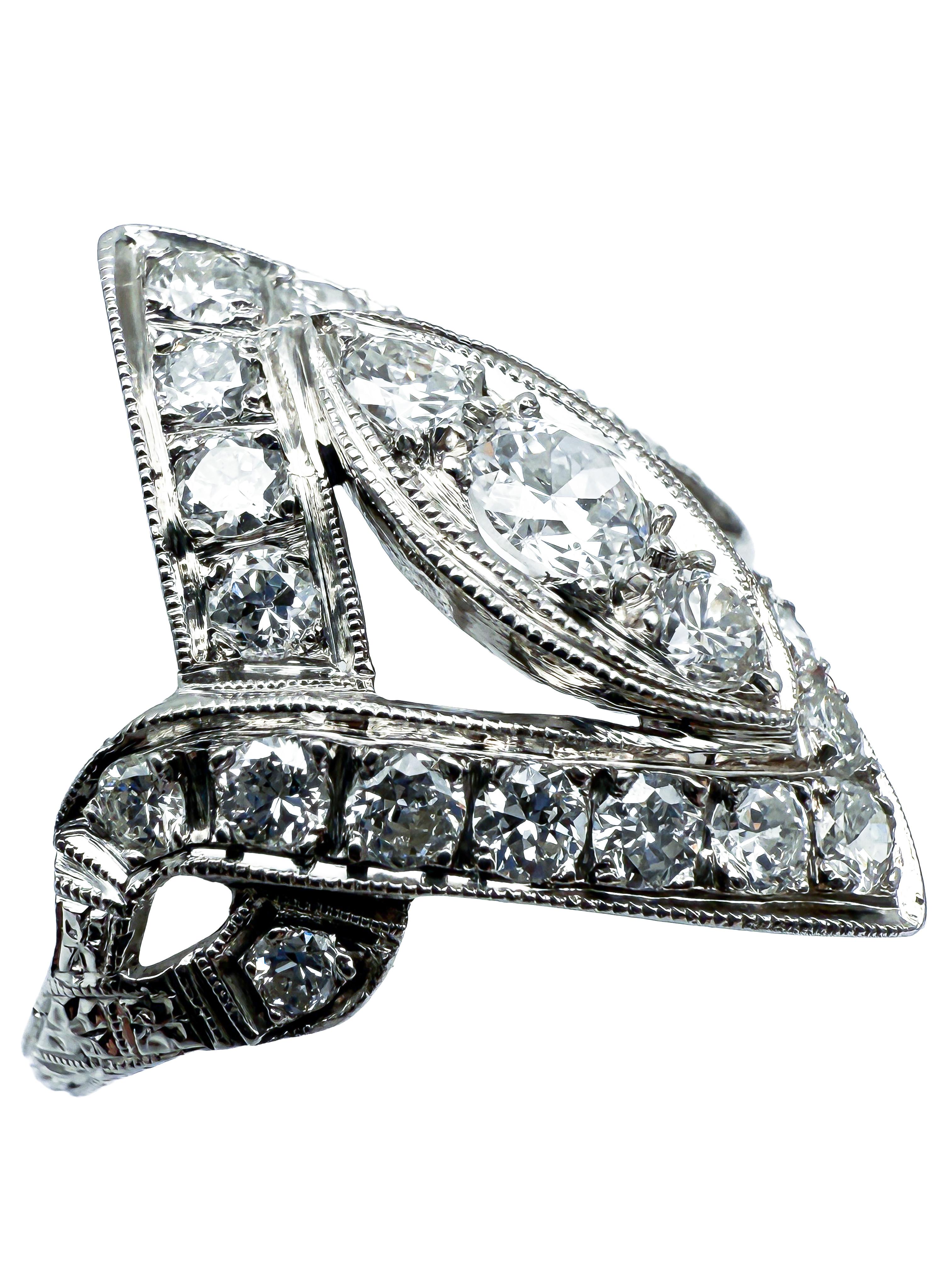 Bague Art déco en platine 950 avec diamants Bon état - En vente à Berlin, DE