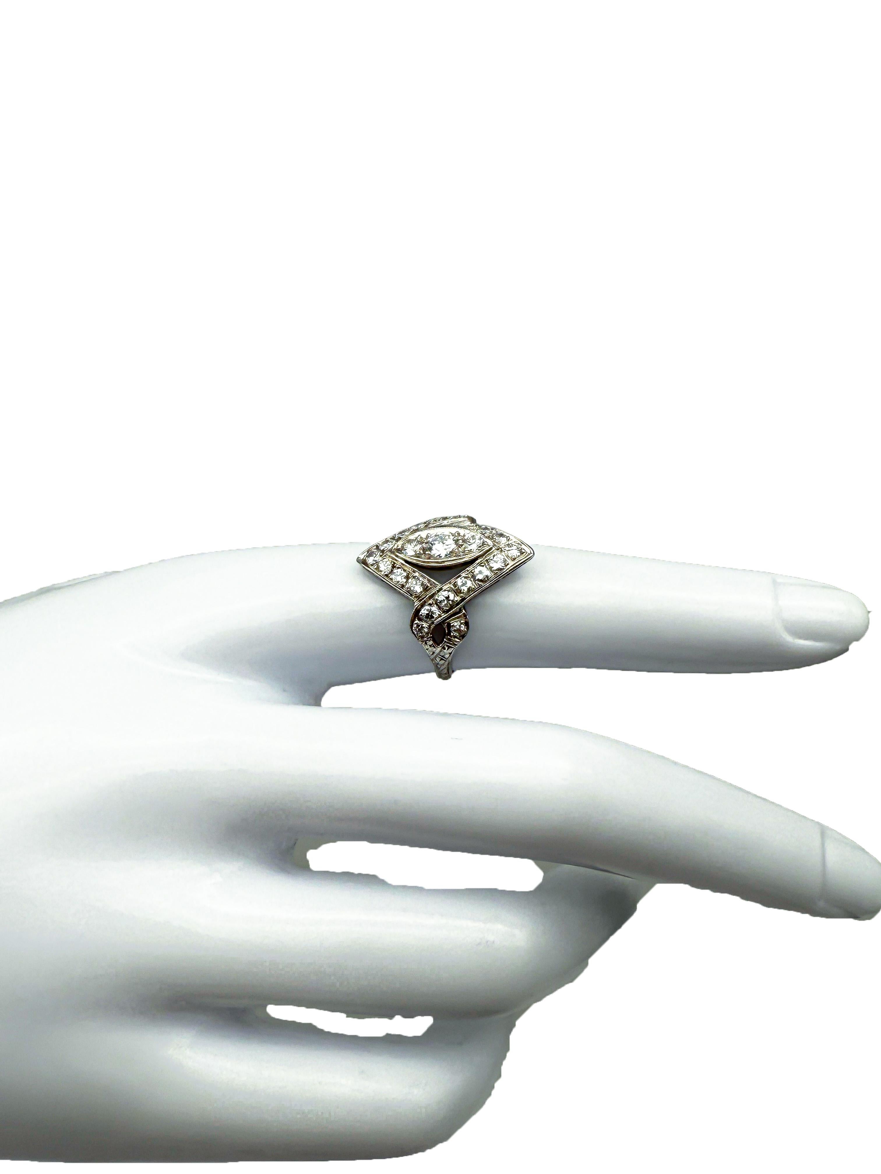 Bague Art déco en platine 950 avec diamants en vente 1