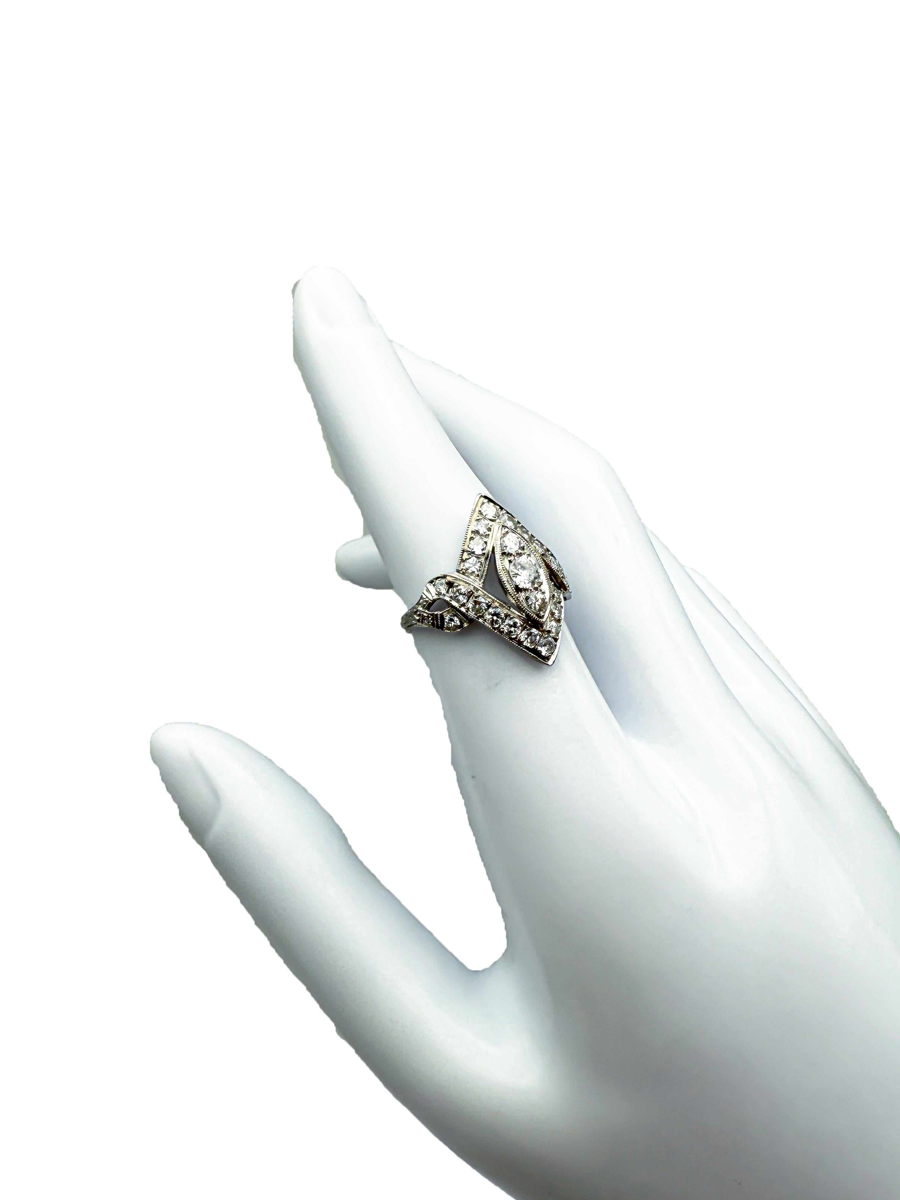 Bague Art déco en platine 950 avec diamants en vente 2