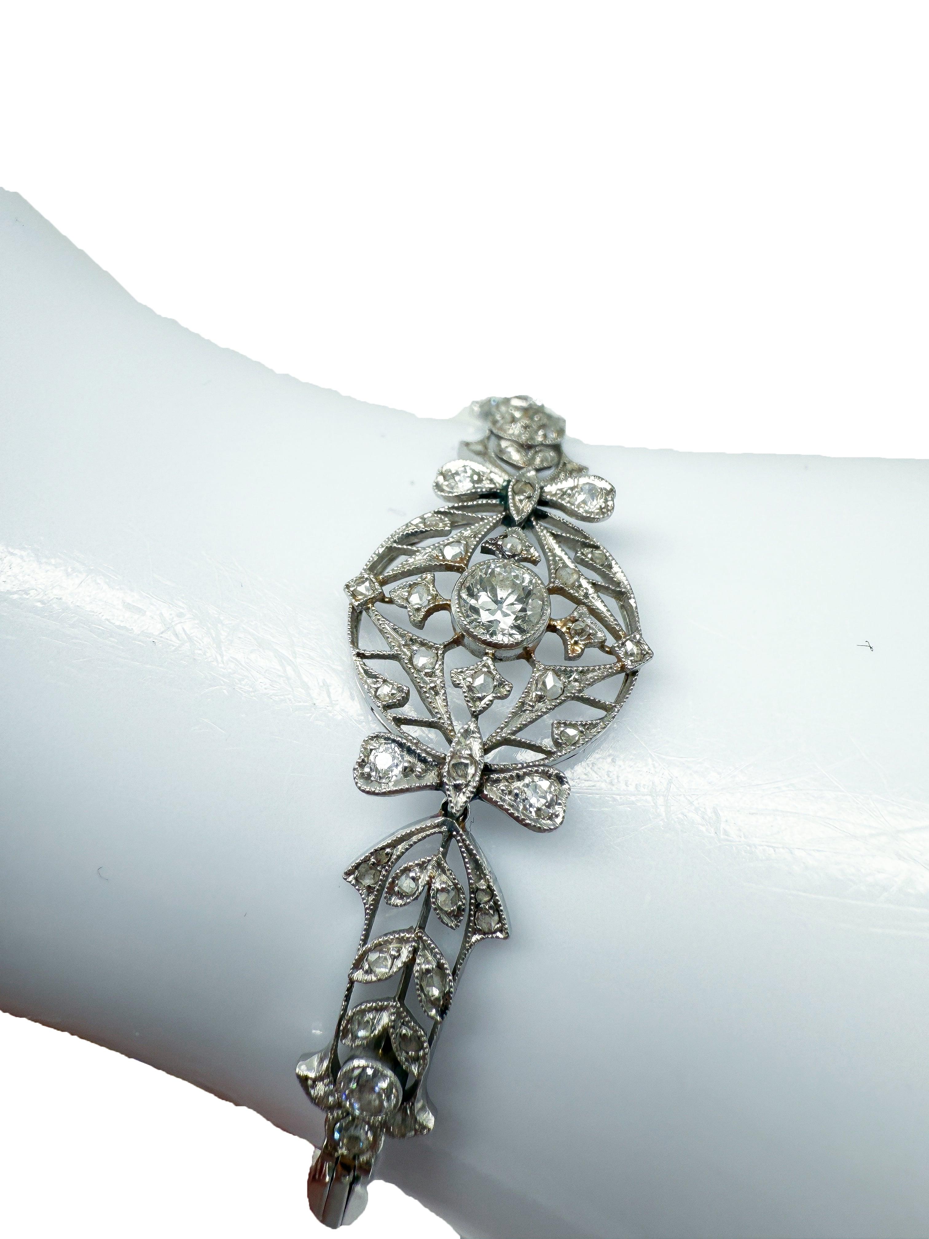 Brilliant Cut 950 Platinum Bracelet with Diamonds – Art Deco Style For Sale
