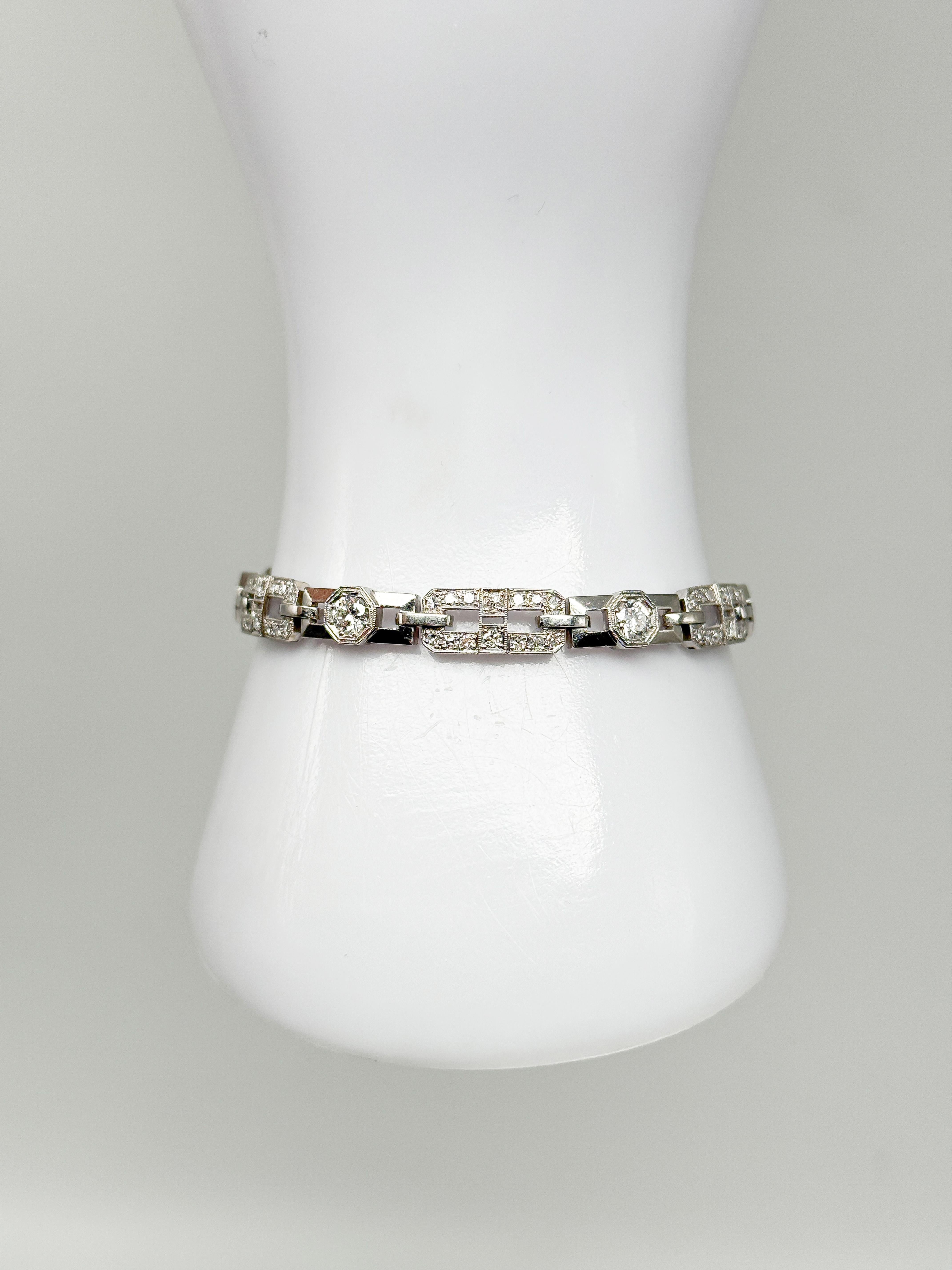 Pulsera de platino 950 con diamantes, certificada Art Decó en venta